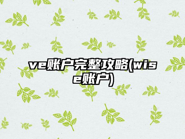 ve账户完整攻略(wise账户)