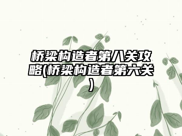 桥梁构造者第八关攻略(桥梁构造者第六关)