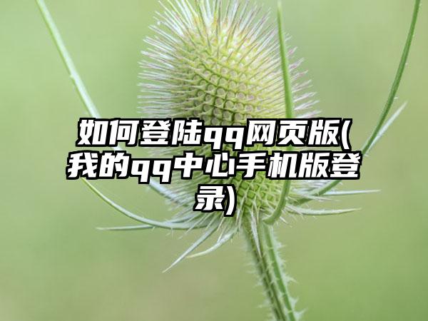 如何登陆qq网页版(我的qq中心手机版登录)
