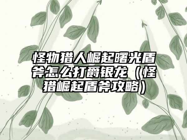 怪物猎人崛起曙光盾斧怎么打爵银龙（怪猎崛起盾斧攻略）