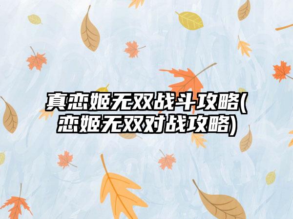 真恋姬无双战斗攻略(恋姬无双对战攻略)