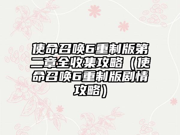 使命召唤6重制版第二章全收集攻略（使命召唤6重制版剧情攻略）