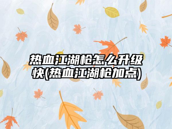 热血江湖枪怎么升级快(热血江湖枪加点)