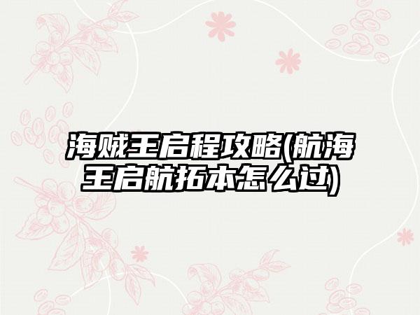 海贼王启程攻略(航海王启航拓本怎么过)