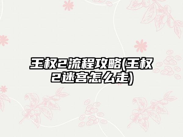 王权2流程攻略(王权2迷宫怎么走)