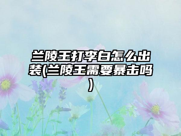 兰陵王打李白怎么出装(兰陵王需要暴击吗)