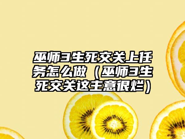 巫师3生死交关上任务怎么做（巫师3生死交关这主意很烂）