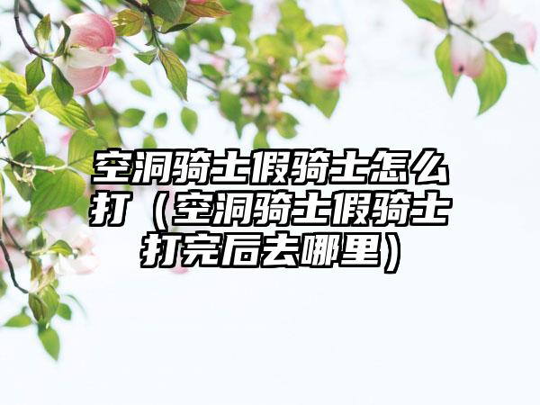 空洞骑士假骑士怎么打（空洞骑士假骑士打完后去哪里）