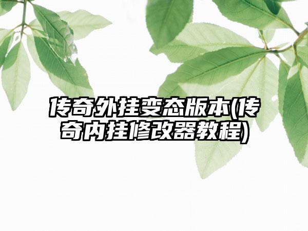 传奇外挂变态版本(传奇内挂修改器教程)