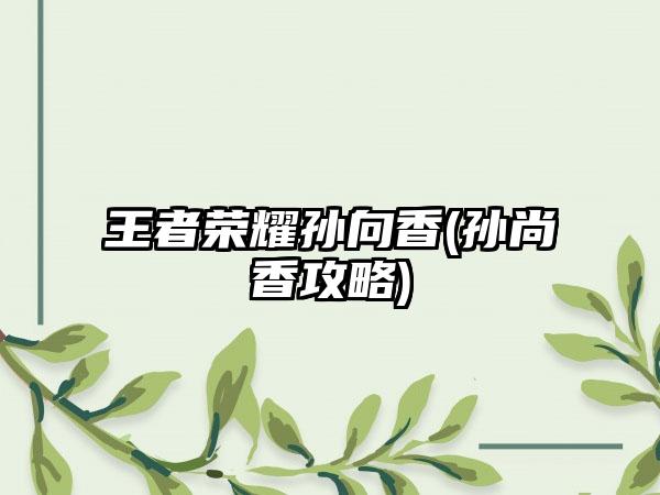 王者荣耀孙向香(孙尚香攻略)