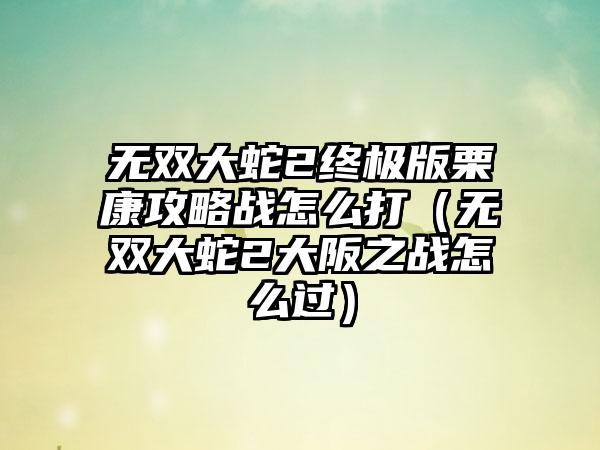 无双大蛇2终极版栗康攻略战怎么打（无双大蛇2大阪之战怎么过）