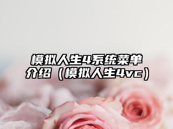 模拟人生4系统菜单介绍（模拟人生4vc）