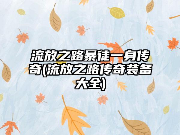 流放之路暴徒一身传奇(流放之路传奇装备大全)
