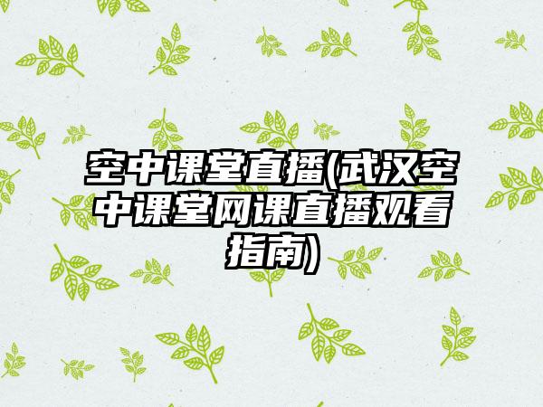 空中课堂直播(武汉空中课堂网课直播观看指南)