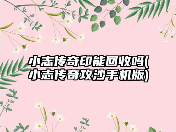 小志传奇印能回收吗(小志传奇攻沙手机版)