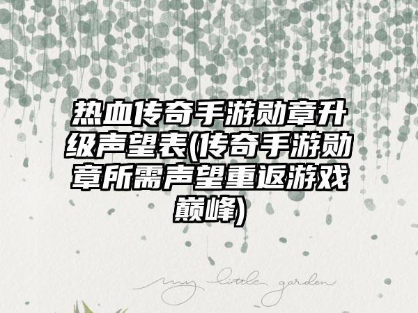 热血传奇手游勋章升级声望表(传奇手游勋章所需声望重返游戏巅峰)