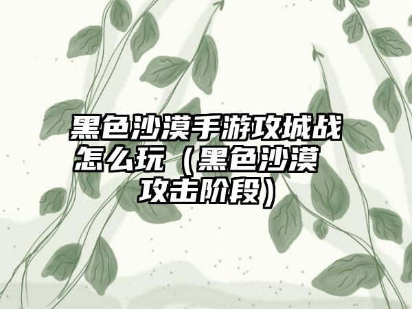 黑色沙漠手游攻城战怎么玩（黑色沙漠 攻击阶段）