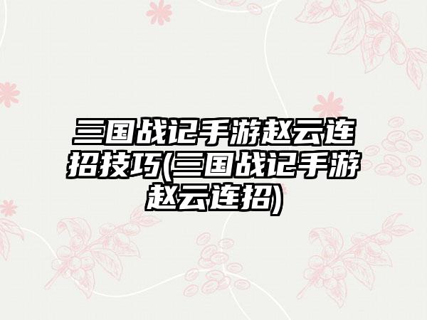 三国战记手游赵云连招技巧(三国战记手游赵云连招)