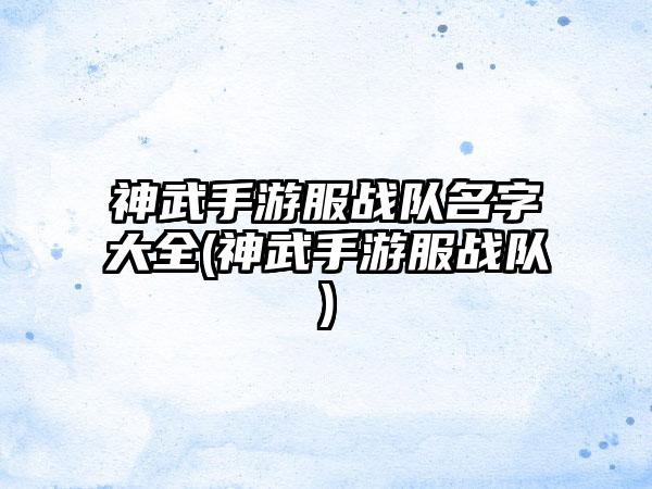 神武手游服战队名字大全(神武手游服战队)
