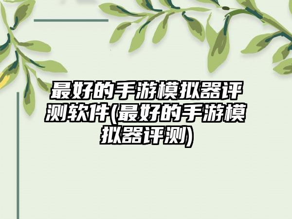 最好的手游模拟器评测软件(最好的手游模拟器评测)