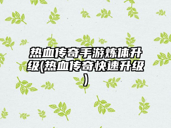 热血传奇手游炼体升级(热血传奇快速升级)