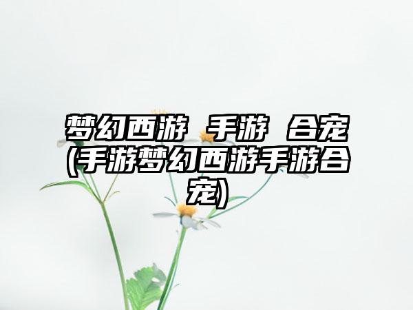 梦幻西游 手游 合宠(手游梦幻西游手游合宠)