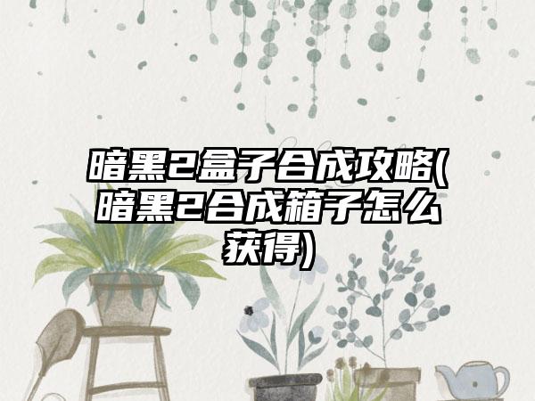暗黑2盒子合成攻略(暗黑2合成箱子怎么获得)