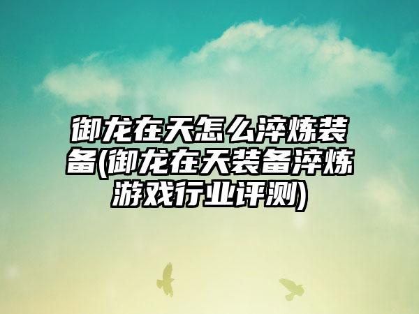 御龙在天怎么淬炼装备(御龙在天装备淬炼游戏行业评测)