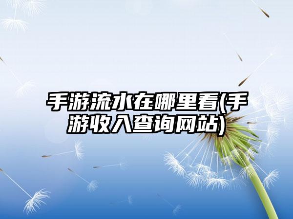 手游流水在哪里看(手游收入查询网站)