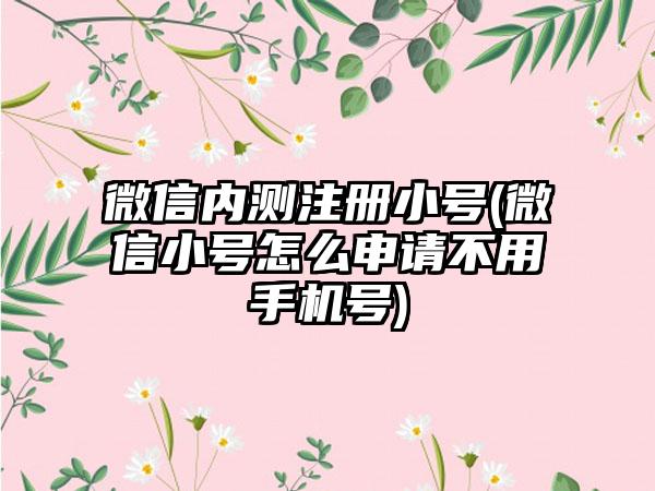 微信内测注册小号(微信小号怎么申请不用手机号)