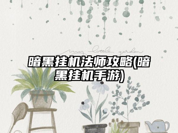 暗黑挂机法师攻略(暗黑挂机手游)