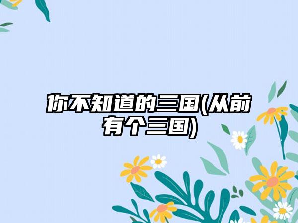 你不知道的三国(从前有个三国)