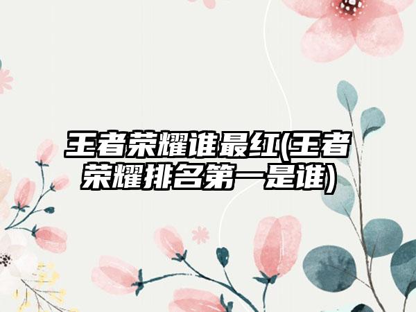 王者荣耀谁最红(王者荣耀排名第一是谁)