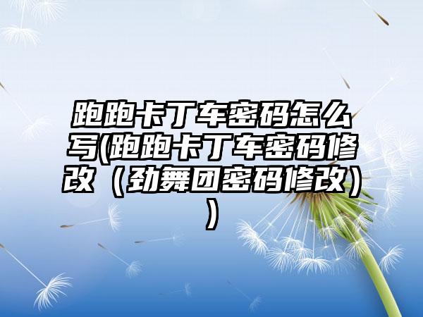 跑跑卡丁车密码怎么写(跑跑卡丁车密码修改（劲舞团密码修改）)
