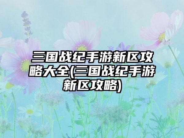 三国战纪手游新区攻略大全(三国战纪手游新区攻略)