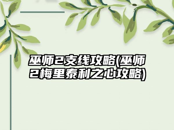 巫师2支线攻略(巫师2梅里泰利之心攻略)