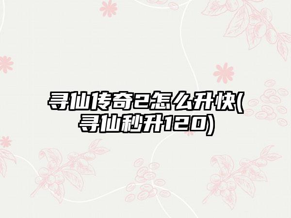 寻仙传奇2怎么升快(寻仙秒升120)