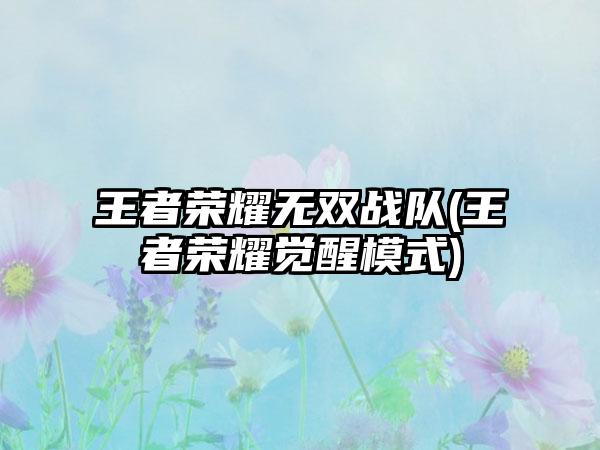 王者荣耀无双战队(王者荣耀觉醒模式)
