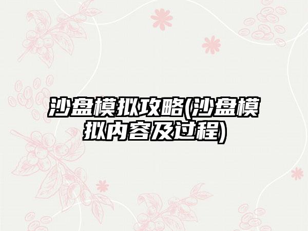 沙盘模拟攻略(沙盘模拟内容及过程)