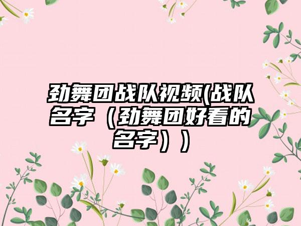 劲舞团战队视频(战队名字（劲舞团好看的名字）)