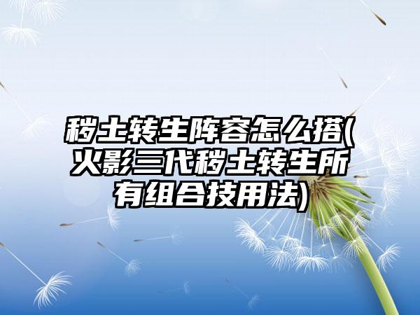 秽土转生阵容怎么搭(火影三代秽土转生所有组合技用法)
