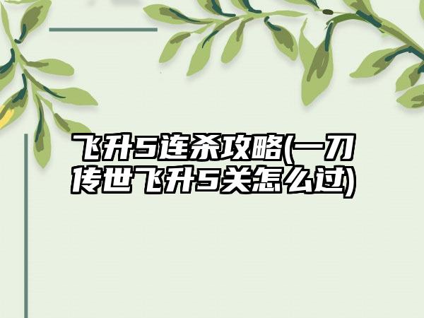 飞升5连杀攻略(一刀传世飞升5关怎么过)