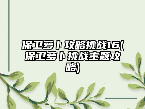 保卫萝卜攻略挑战16(保卫萝卜挑战主题攻略)