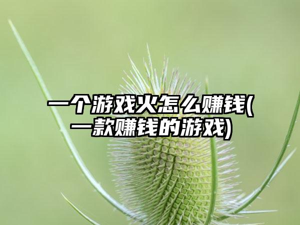 一个游戏火怎么赚钱(一款赚钱的游戏)