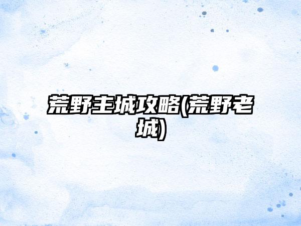 荒野主城攻略(荒野老城)