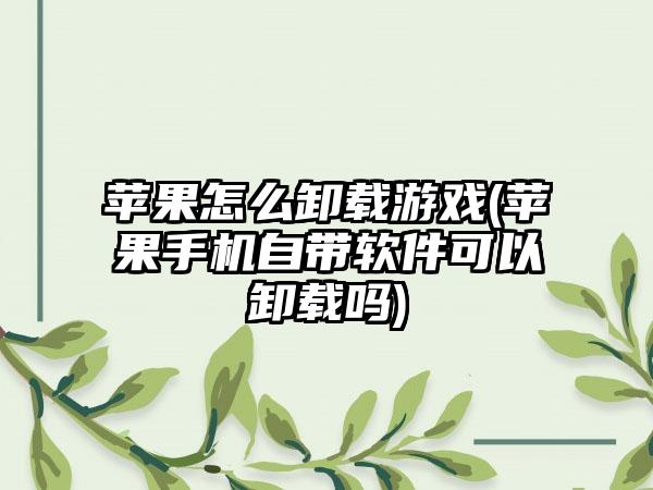 苹果怎么卸载游戏(苹果手机自带软件可以卸载吗)