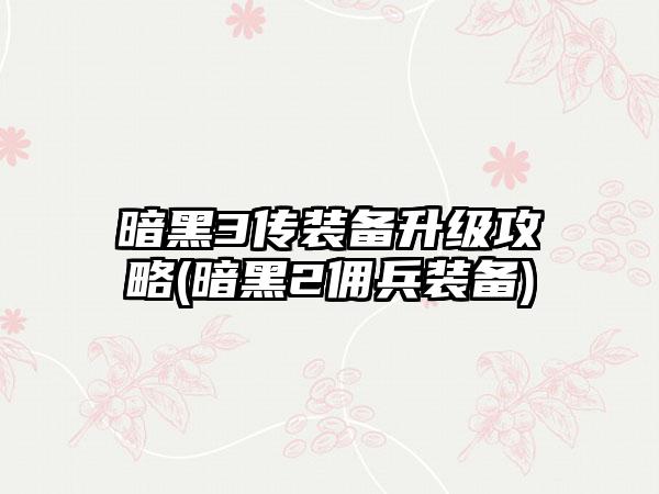 暗黑3传装备升级攻略(暗黑2佣兵装备)
