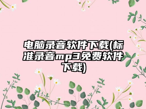 电脑录音软件下载(标准录音mp3免费软件下载)