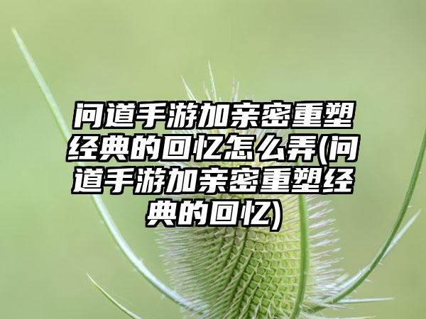 问道手游加亲密重塑经典的回忆怎么弄(问道手游加亲密重塑经典的回忆)