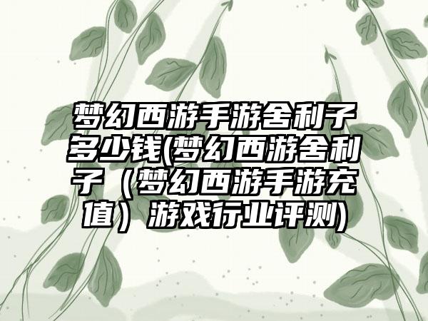 梦幻西游手游舍利子多少钱(梦幻西游舍利子（梦幻西游手游充值）游戏行业评测)